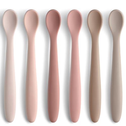 Silicone Baby Feeding Spoons, Training Spoon Self-feeding, First Stage Infant Soft-Tip Easy on Gums, Utensils Supplies, Dishwasher & Boil-proof, 6 Pack