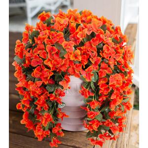 Artificial Bougainvillea Faux Flowers Plants for Outdoors Outside Fall Autumn Decor, 2 PCS Silk Trailing Vines UV Resistant Realistic Orange Fake Flowers for Planter Front Door Porch Patio Balcony