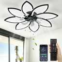 35'' Ceiling Fans With Lights And Remote, Modern Low Profile Ceiling Fans 6 Speed Quiet Reversible Motor, Flush Mount LED Fan Light, Stepless Dimmable for Bedroom/living room/Kids Room (Black)