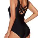 Aleumdr Womens Color Block Print One Piece Swimsuits Athletic Training Swimwear Bathing Suits (Black, S)