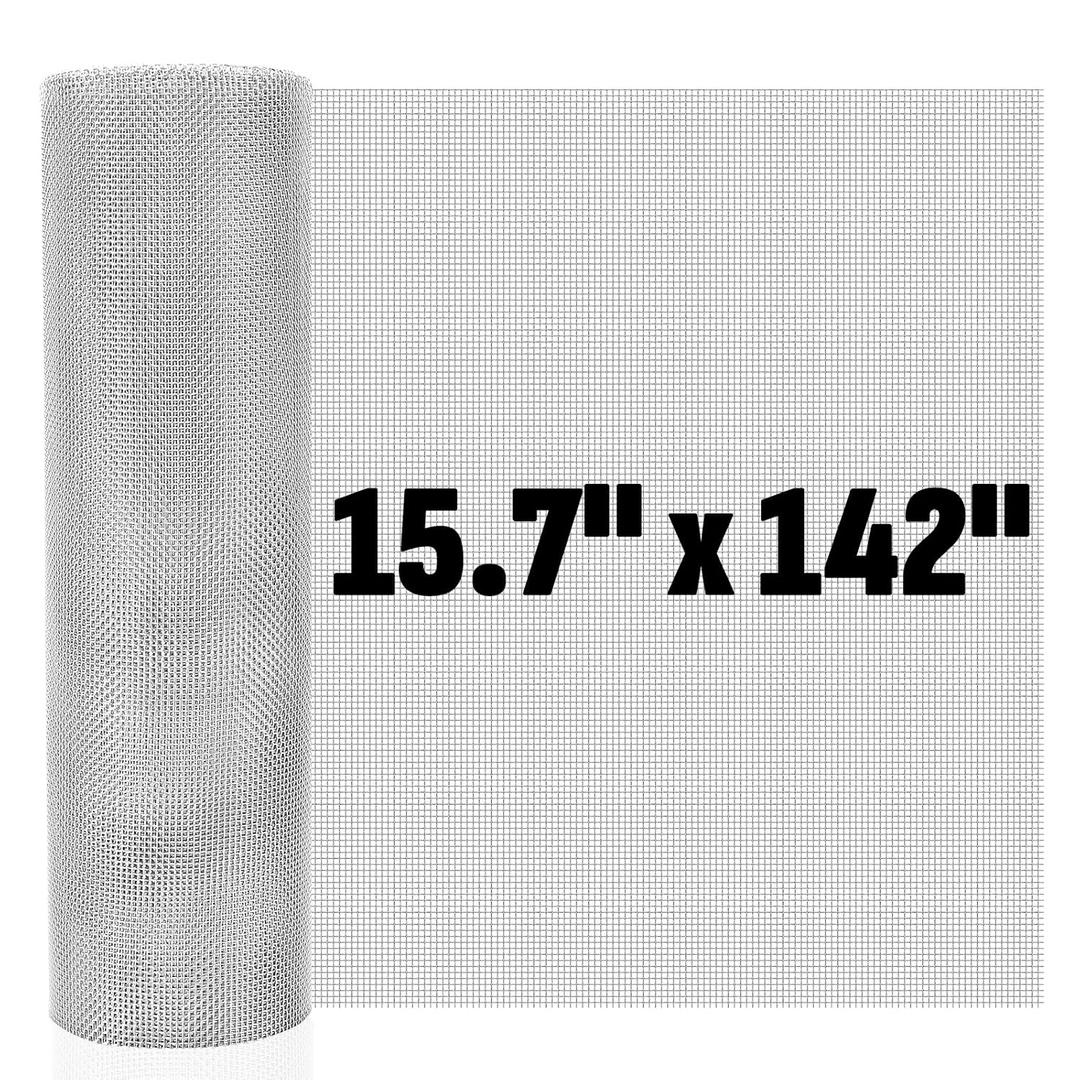 20 Mesh 304 Stainless Steel Mesh Screen, 15.7'' x 142''(40cm x 360cm) Wire Screen Mesh, Rust Free Woven Wire Mesh, Metal Mesh Screen for Air Vents, Window Screen, Filters, Garden Covers