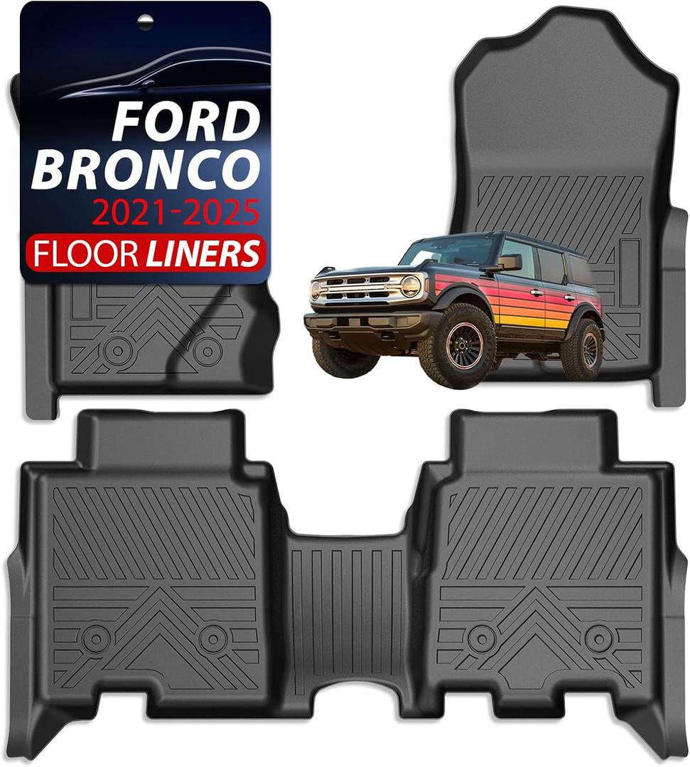 Carbon Fiber Floor Mats for Ford Bronco 4-Door 2021 2022 2023 2024 2025 (Not for 2 Door&Sport), All Weather Protection TPE Car Mats Car Liners Accessories, Front & 2nd Row Floor Liners Set