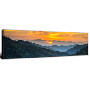 Sunset Mountain Canvas Wall Art for Living Room Nature Wall Decor Smoky Blue Ridge Mountain Landscape Picture Prints Painting National Park Poster Misty Forest Scenic Artwork Office Decorations 14x48”