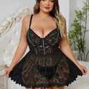 Mixxmix Plus Size Lingerie for Women Open Back Sexy Lingerie Dress Floral Lace Babydoll Chemise Lace Nightgown 4XL