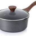 SENSARTE Nonstick Sauce Pan with Double Spout, 3.0 Quarts Swiss Granite Coating Sauce Pot with Lid Medium Kitchen Cooking Pot, Induction Comptable Saucepan, PFOA Free (Gray Granite)