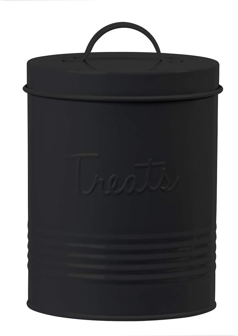 Amici Pet Retro Metal Storage Canister Treats Jar, 72 Fluid Ounces, Matte Black