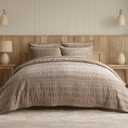 EVERGRACE Velvet Quilt King Size, Luxury Velvet Bedding Set, Ultra Soft Ruched Quilt Sets, Lightweight Comforter Vintage Textured Bedspread Coverlet with 2 Shams for All Season, Khaki Tan