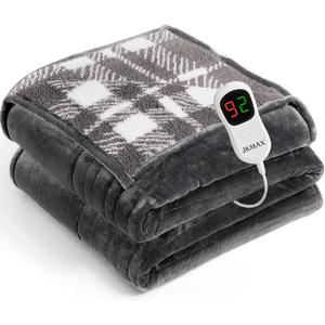 JKMAX Heated Electric Blanket Full Size - 72"x84" Flannel Heating Blanket with 10 Heating Levels & 5 Time Settings Over-Heat Protection, Winter Warmer for Adults with ETL CertificationGrey
