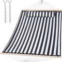 SUNCREAT Double Quilted Hammock, Black Stripes
Hardwood Spreader Bar, Extra Large Soft Pillow, Heavy Duty 2 Person, Indoor, Outdoor