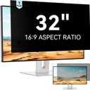 32 Inch Computer Privacy Screen Filter for 16:9 Aspect Ratio Widescreen Monitor - Anti Glare Blue Light Filter, Removable Computer Monitor Privacy Shield, Anti-Scratch Screen Protector Film 32 in