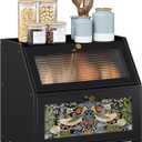 Trironsun Bamboo Bread Box for Kitchen Counter Black Bread Storage Container with Acrylic Door William Morris Flower Bird Design Farmhouse Breadbox Organizer (Black, 2 Layer)