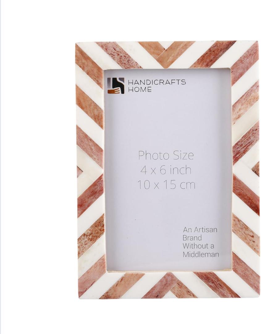 Handicrafts Home 4 by 6 Brown Vintage Picture Frame  Handmade chevron Bone Inlay Photo Frame for Rustic Farmhouse Decor, Neutral Home Aesthetic, Modern Boho Wall Decor, Vintage Shelf Styling, Living Room & Bedroom Picture Frame, Perfect for Wedding, Christmas Gift, Decor & Holiday