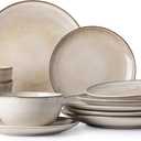 AmorArc Ceramic Dinnerware Sets for 4, 12 Pieces Handpainted Stoneware Plates and Bowls Set, Scratch Resistant Dishes Set, Dishwasher & Microwave Safe, Cappuccino