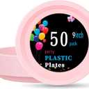 WELLIFE Pink Plastic Plates 9 Inch 50 Count Disposable Plate for Party Mother's Day, Dessert Plates for Dinner Supplies Birthday Cake, 9Inch50 Guests