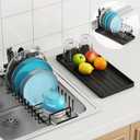 ANTOPY Sink Dish Drying Rack - Expandable Small Dish Rack Over Sinks with Silicone Drying Tray, Dish Drainer for Kitchen Counter with Cutlery Holder, Drying Rack Fit for 14-19 Kitchen Sink
