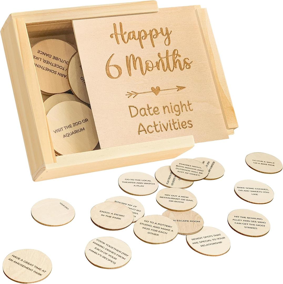 6 Month Anniversary Wood Gifts for Boyfriend Girlfriend - 6 Month Anniversary Wooden Gift for Him Her, Happy 6 Months Wedding Marriage Relationship Gifts, Couple Game Date Night Box