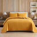 Wistown Cotton King Quilt Bedding Sets, 3 Pieces Reversible Lightweight Coverlets Comforters Bedspreads for All Seasons,Weave Stitching Pattern, Yellow (King (98 by108inch))