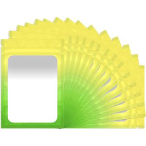 100 Pack Resealable Mylar Bags 3 x 4.7 Inch Smell Proof Bags with Clear Window Foil Pouch Bag Flat Bag Matte Yellow Green
