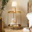 TeoKJ 2 Tier Gold Side Table, Folding Round Metal End Table Small Nightstand with Two Removable Tray for Bedroom Living Room Small Spaces Bedside Gold