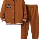 Cakaner Boys Color Block Button Down Shirt and Jogger Pants Button Up Sweatsuits Sets (Size: 5-12T) (5-6 Years, Brown)