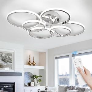 Sovinzert Modern Ceiling Lights, 6 Rings Dimmable Chrome LED Ceiling Light Fixtures with Remote Control, 60W Close to Ceilings Lighting for Living Room, Bedroom, Dining Room (29.5 Inches)