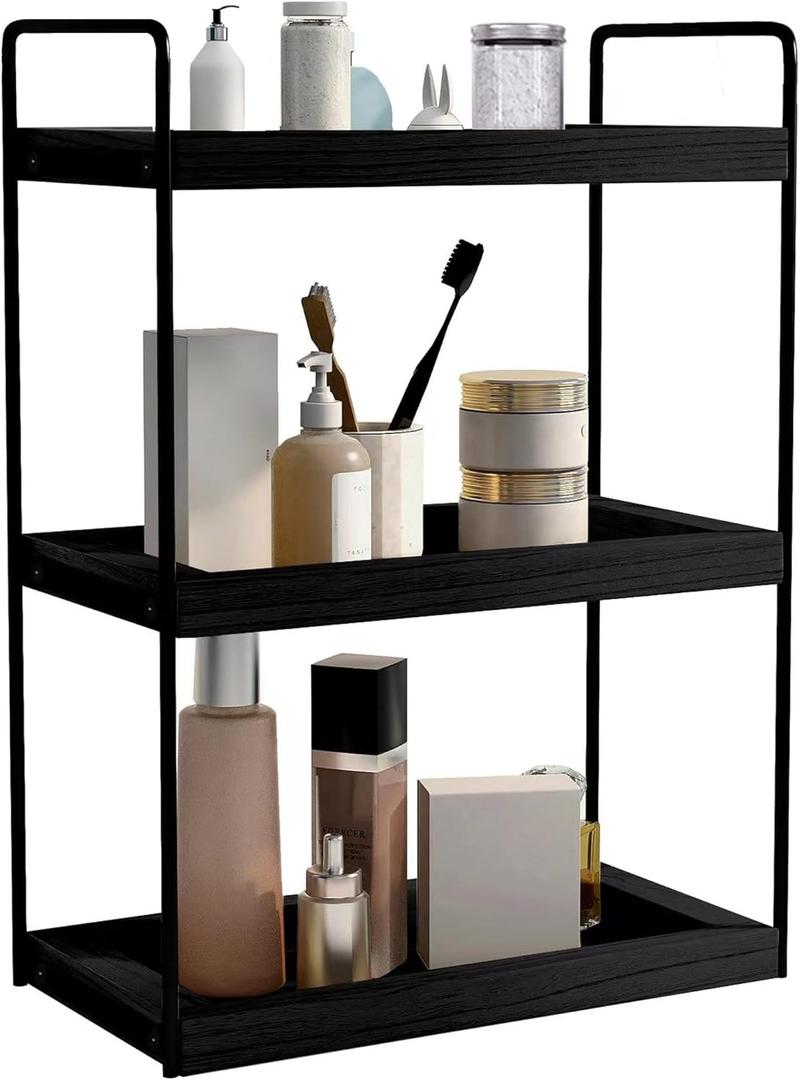 Dorhors 3 Tier Bathroom Counter Organizer, Countertop Bathroom Storage Shelf, Counter Tray and Vanity Organizer (Black)