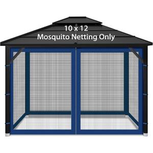 Gazebo Replacement Mosquito Netting Outdoor Universal Gazebo Canopy 4-Panels Screen Sidewalls with Zipper for Patio Garden (Navy Blue, 10x12)