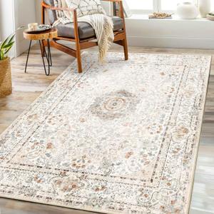 Boho Rug 3x5,Washable Area Rugs for Bedroom Living Room Kitchen Entryway,Small Vintage Bohemian Distressed Non Slip Carpet,Beige