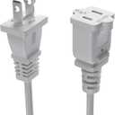 20 Ft Extension Cord US 2 Prong Long Extension Cord White Extension Cord Cable 125v 10a Male to Female Power Cord for Nema 1-15p to 1-15r