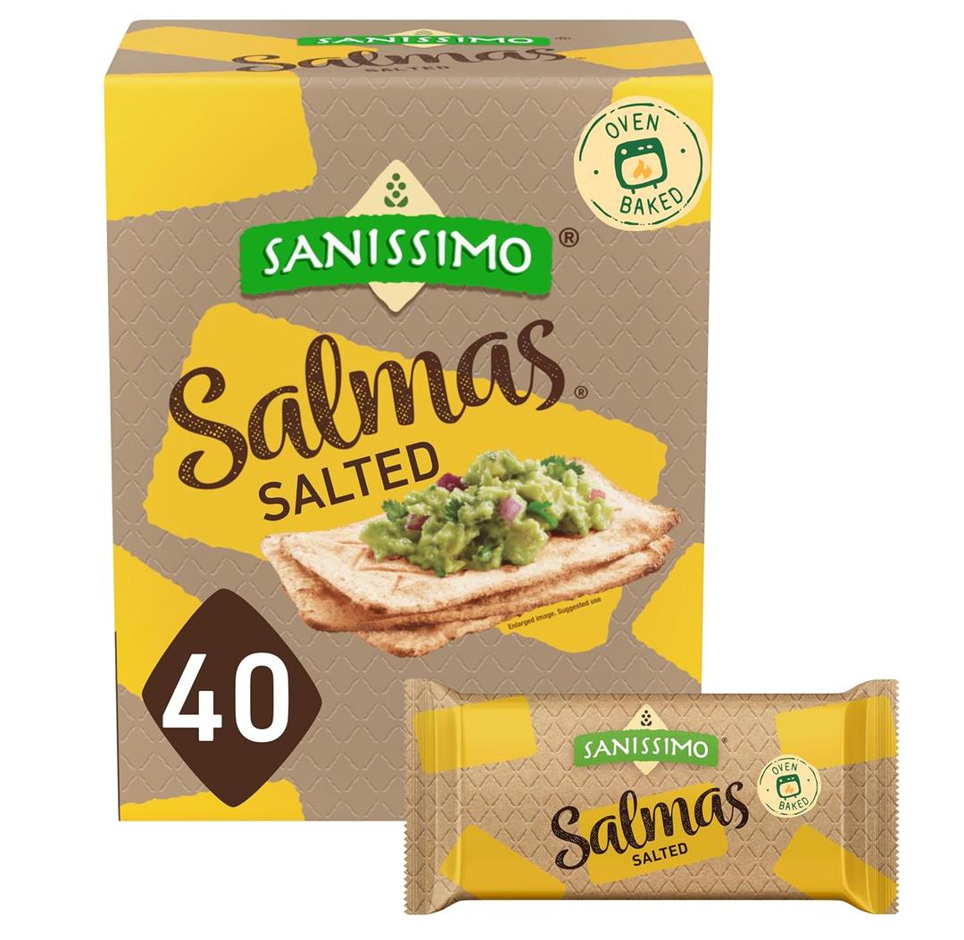 Sanissimo Salmas Salted, 40 packs of 3 Crackers, Oven Baked Corn Crackers, Gluten Free, Non GMO, Kosher Certified (EXP 04/24/25)