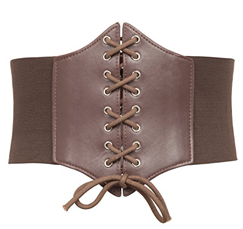 Women Faux Leather Corset Waist Belt Elastic Wide Underbust Corset Lace-up Steampunk Waspie Belt For Halloween