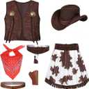 Cowgirl Costume for Girls 6pcs Set Kids Dress Up Birthday Halloween Party Cosplay 3-13 Years