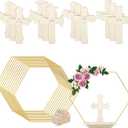 24 Pcs Baptism Centerpiece Decoration for Tables First Communion 12 Standing Wood Crosses for Craft 12 Hexagonal Metal Floral Hoop Centerpiece with Stand for Party Wedding Home Decor
