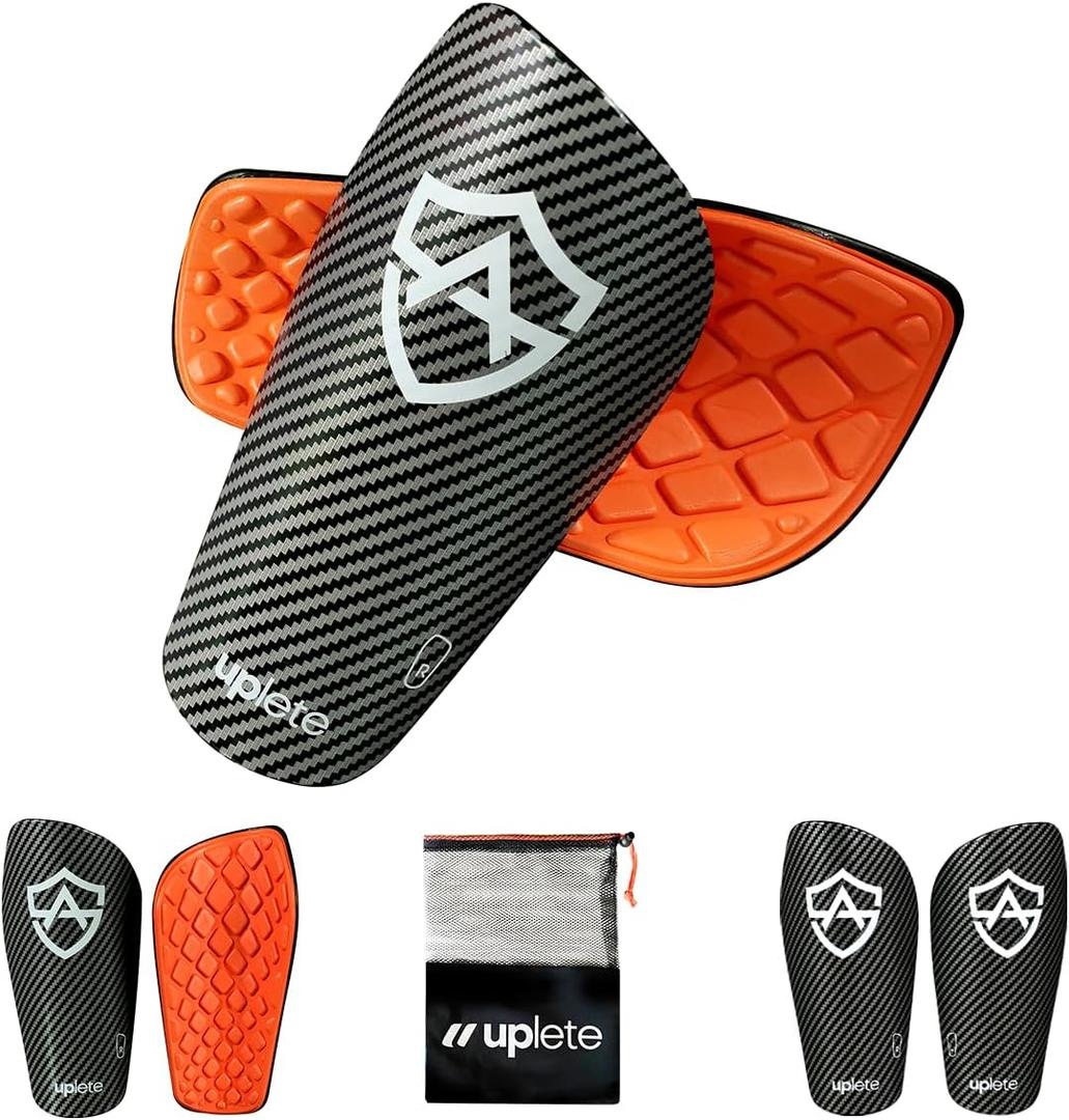 Shin Guards for Soccer  Youth & Adult Sizes for Kids, Boys, Girls, Men, Women  Carbon-Textured Protective Shin Pads with Free Bag for Cleats & Guards (M - (46-54) Tall)