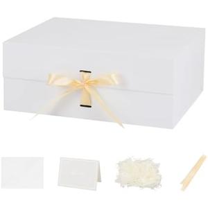 Box White Large Gift Box with Ribbon 6 Pack  Large Box with Lid Magnetic Closure Rectangle Collapsible Luxury Wrap Box for Weeding Gifts Crinkle Cut Paper Shred with Card