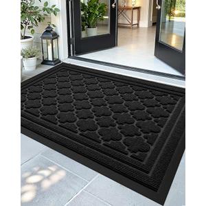 Color&Geometry Front Door Mat Outside Entrance, All-Season Heavy Duty Outdoor Door Mat for Patio Waterproof, Welcome Mat Doormat Outdoor Entrance Non Slip with Rubber Backing, Black 36''x60''
