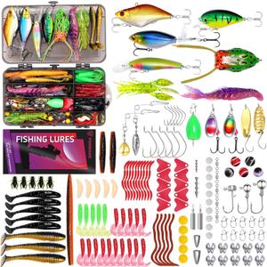 Fishing Lures - 2025 New Tackle Box with Tackle Included, Fishing Kit with VIBs, Frogs, Minnows, Soft Baits, Hooks & Weights Accessories, Freshwater Lure Kit for Bass Walleye Trout
