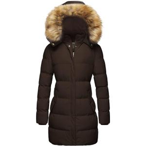 WenVen Women's Winter Thicken Puffer Coat Warm Jacket with Faux Fur Removable Hood (Large, Coffee)