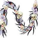 DecorbyHannah Gothic Christmas Decor with Lights, 6 ft Artificial Gothic Christmas Decorations with Skull Rose Pumpkin for Mantle Table Fireplace Backdrop Wall Outdoor Home Party Decor