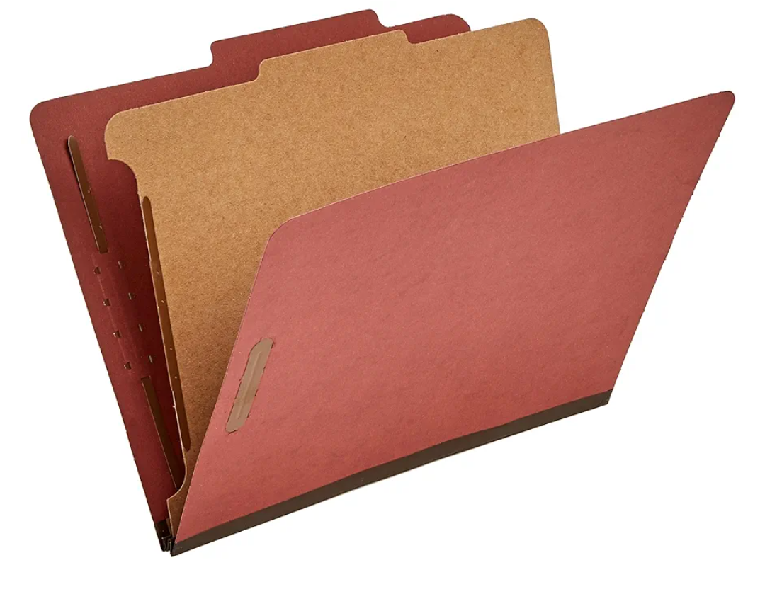 Amazon Basics Classification Folder- 100% Recycled, 1 Divider, 2" Embedded, 10 Count per Box, 12.09 x 10.63 inch (Letter), Red, 10 pack