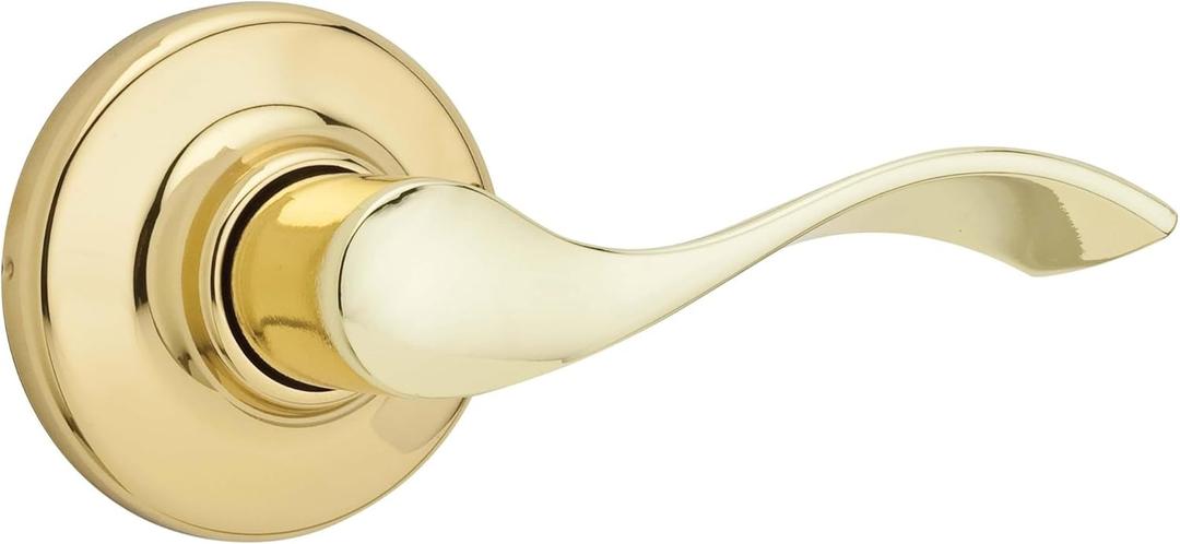 Kwikset Balboa Interior Privacy Door Handle with Lock, Door Lever for Bathroom and Bedroom, Polished Brass Reversible Keyless Turn Lock