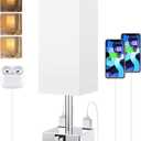 Touch Bedside Table Lamp for Nightstand - 3-Way Dimmable Night Lamp with USB A + Type C Charging Ports and Two AC Outlets, Small Desk Light with E26 LED Bulb for Bedroom Living Room Dorm Office,White