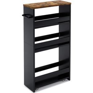 MARTY Rolling Storage Cart 4-Tier Black Kitchen Cart with Wheels, Slim Storage Cart with Handle Slide Out Utility Cart Shelving Unit Organizer Trolley for Laundry Narrow Places Bathroom Small Corner (5.51"D x 15.75"W x 31.5"H)