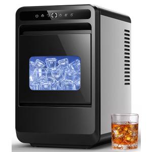 Clear Ice Cube Maker - 8 Crystal 1.2" Large Jelly Ice in 20Mins, 24H Timer, Full Bin &Water Shortage Alert, Self-Cleaning, with 10 Adjustable Ice Sizes for Home Whiskey, Cocktails, and Bourbon