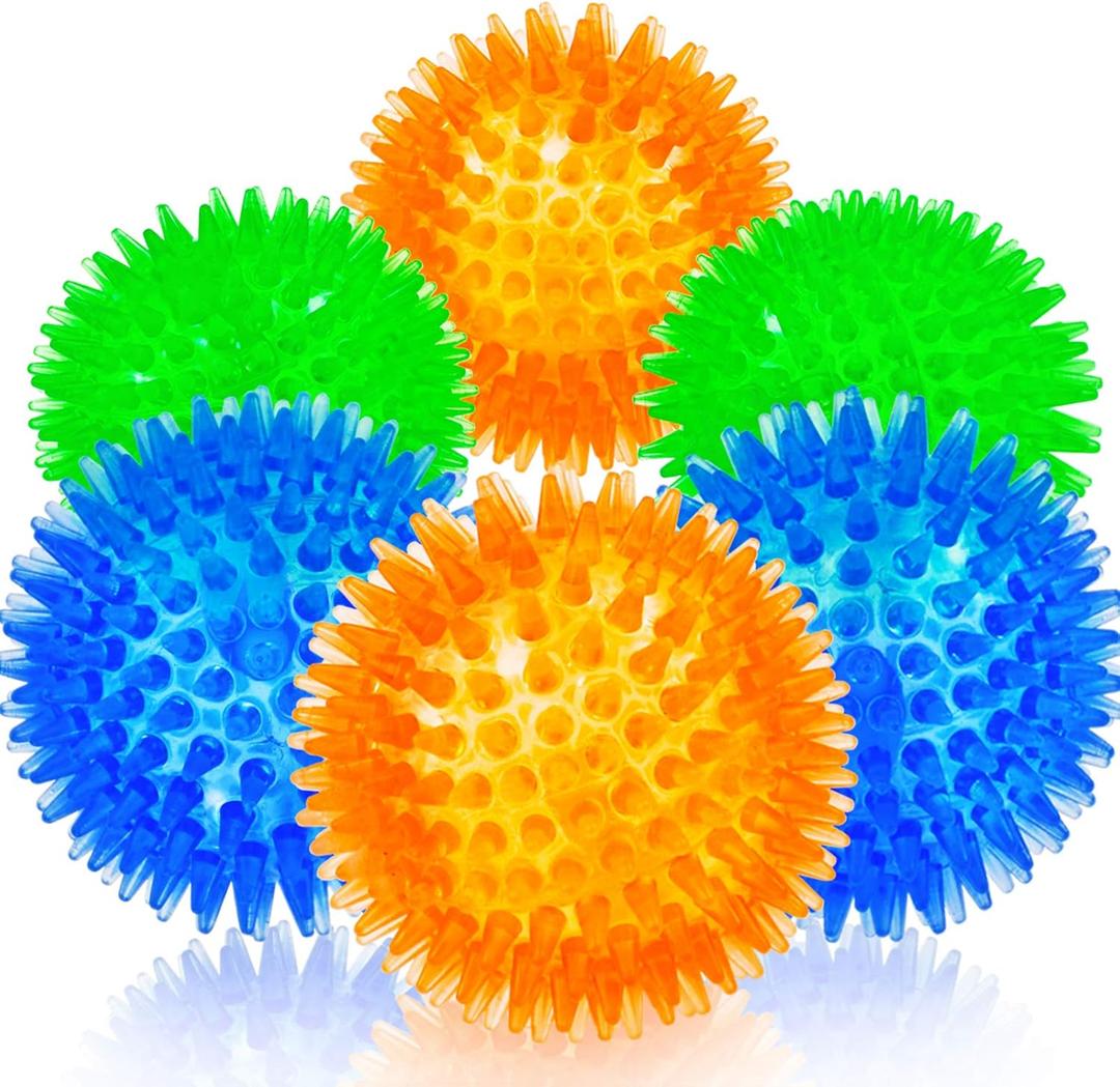 SHARLOVY Squeaky Balls for Pet Small Puppy, TPR Fetch Spike Balls for Dogs, Rubber 6 Pack Bright Colors Chew Teething Dog Toys (Multi)