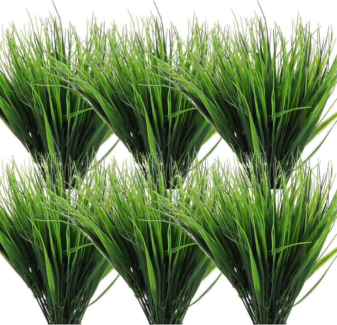 40 Bundles Artificial Grass Plants for Outdoors, UV Resistant Fake Grass Plant Decor, Faux Grasses for Outdoor Planters, Polyethylene Fake Ornamental Grasses for Garden/Porch/Window Box