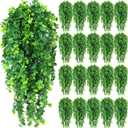 Hoteam 24 Pcs Artificial Hanging Plants 32 Inch Fake Ivy Vines with Fake Leaves Patio Artificial Plants Greenery for Living Room Indoor Outdoor Wall, No Basket (Eucalyptus)