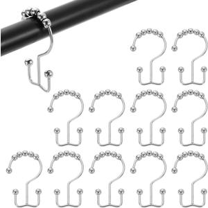 uxcell 12Pcs Shower Curtain Hooks, Metal Double Glide Shower Rings, Curtain Rolling Shower Hooks for Bathroom Shower Curtain Rods, Rust-Resistant Sliding Smoothly, Matte Nickel