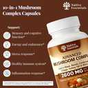 10-in-1 Mushroom Complex with Lions Mane, Reishi, Cordyceps - 2600mg Focus Energy Immune Support Supplement, 90 Capsules