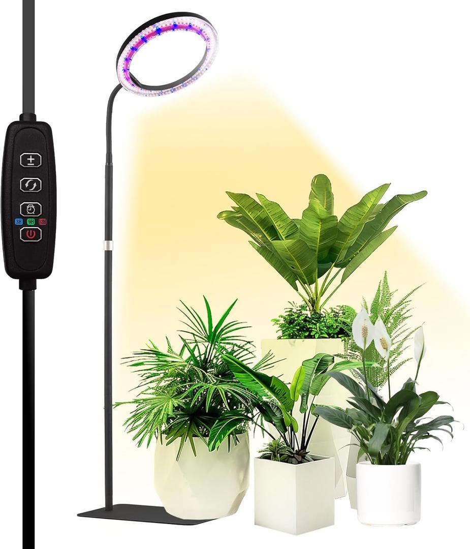 Yadoker Grow Light for Indoor Plants,160 LEDs Full Spectrum Standing Plant Grow Light with 3H/6H/9H Timer,10-Level Brightness, 51" Height Adjustable,Flow Grow Lamp for Tall Large Indoor Plants (One Head with Black)